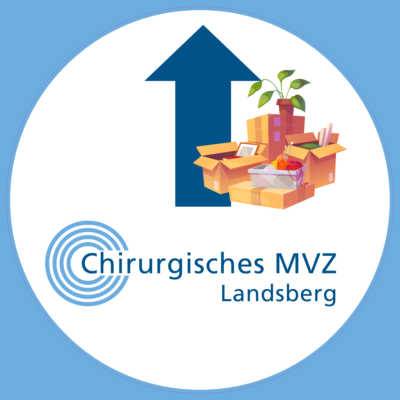 Umzug Logo MVZ Umzugskartons im blauen Kreis